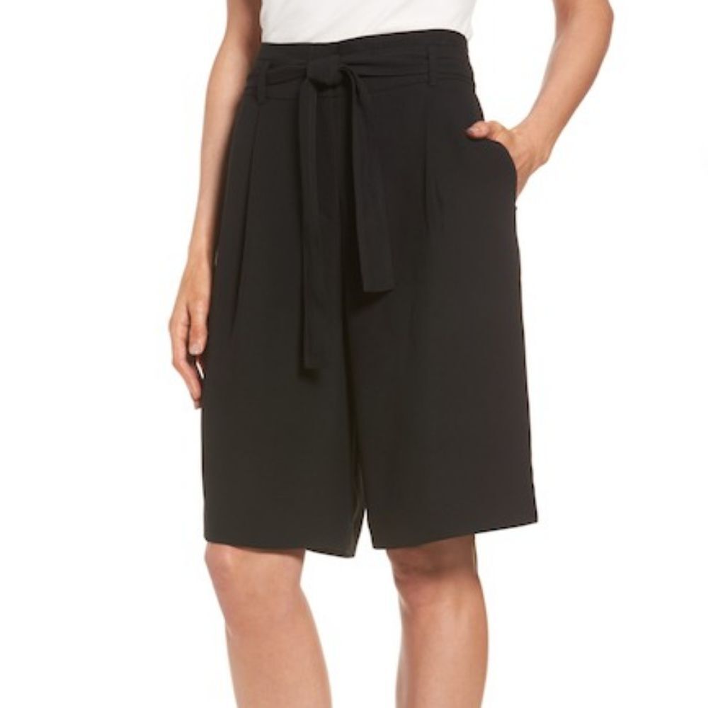 {Halogen} Black Tie-Waist Bermuda Shorts